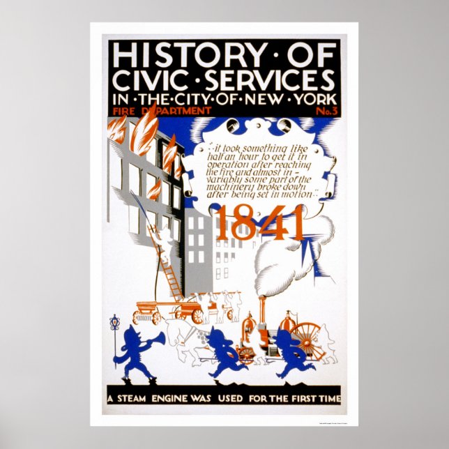 Póster Departamento de Bomberos Steam NYC 1936 WPA (Frente)