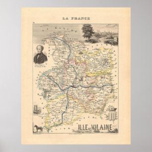 Póster Departamento Ille et Vilain, Mapa Alexandre Vuille