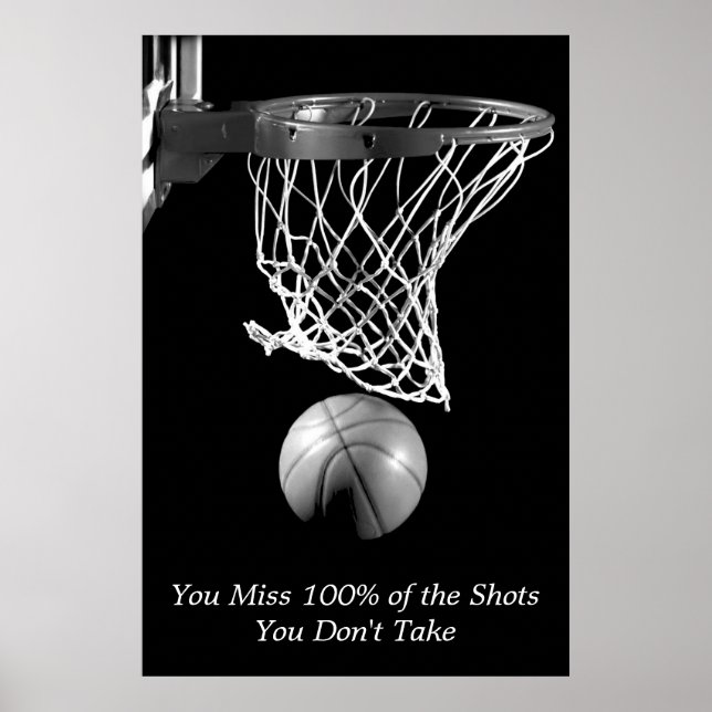 Póster Deporte de baloncesto con motivación en blanco neg (Frente)