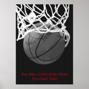 Póster Deporte de baloncesto con motivación en blanco neg