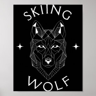 Póster Deporte de esquí lobo montaña nieve aventura invie