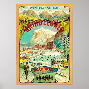 Póster Deporte de invierno en Grindelwald, Suiza, mosaico
