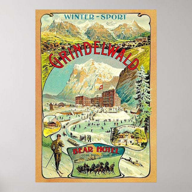 Póster Deporte de invierno en Grindelwald, Suiza, mosaico (Frente)