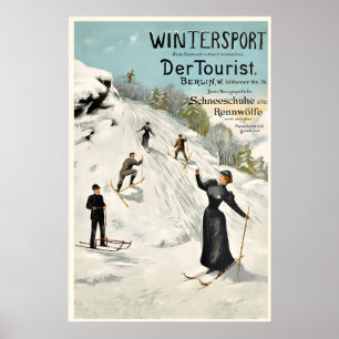Póster Deporte de invierno raquetas de nieve esquí Alpes 