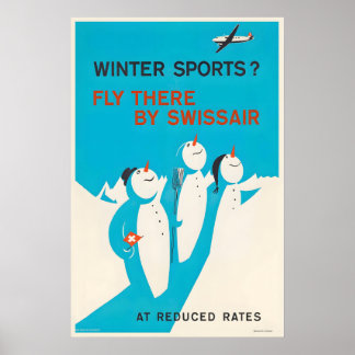 Póster Deporte de Invierno Suiza Vuela Allá en Avión