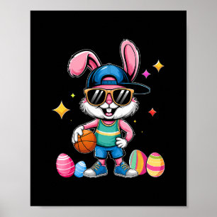 Póster Deporte de Pascua Feliz conejo de Pascua jugando S