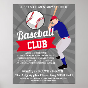 Póster deporte escolar en el club de béisbol