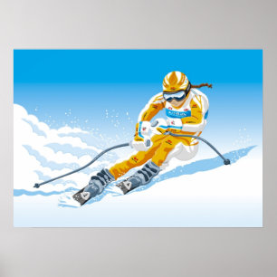 Póster Deporte invernal femenino de esquiar cuesta abajo