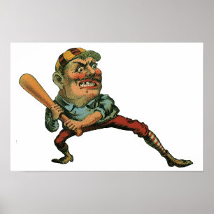 Póster Deportes Antiguos, Bateador de Béisbol Enojado