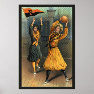 Póster Deportes Antiguos, Equipo de Baloncesto Femenino e