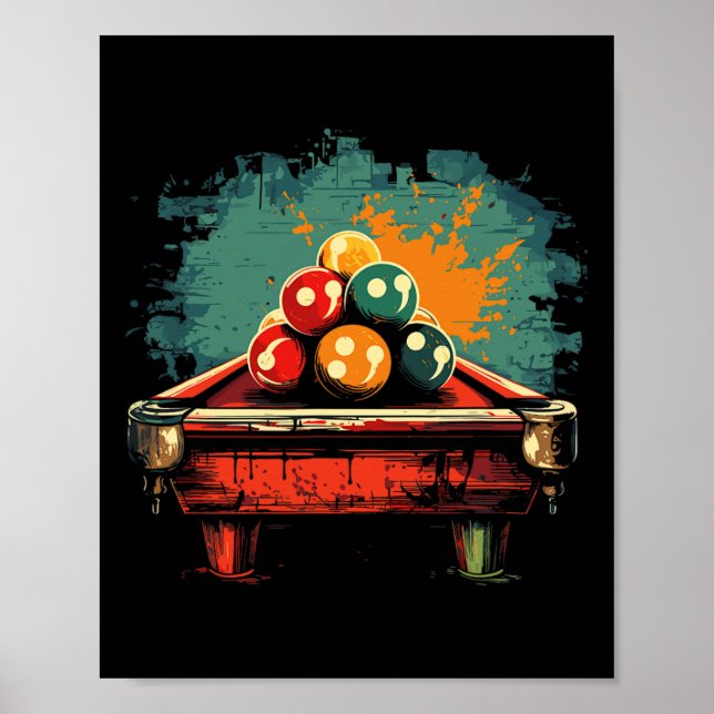 Póster Deportes Cubiertos De Estilo Comic Billiard (Frente)