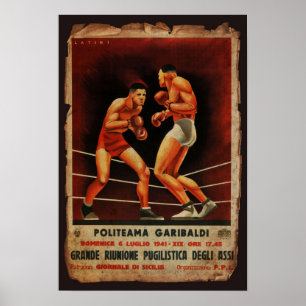 Póster Deportes de boxeo italiano de época contra el retr