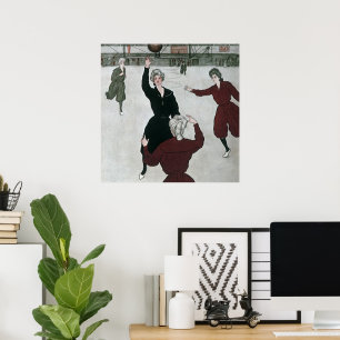 Póster Deportes de época, baloncesto femenino en juego