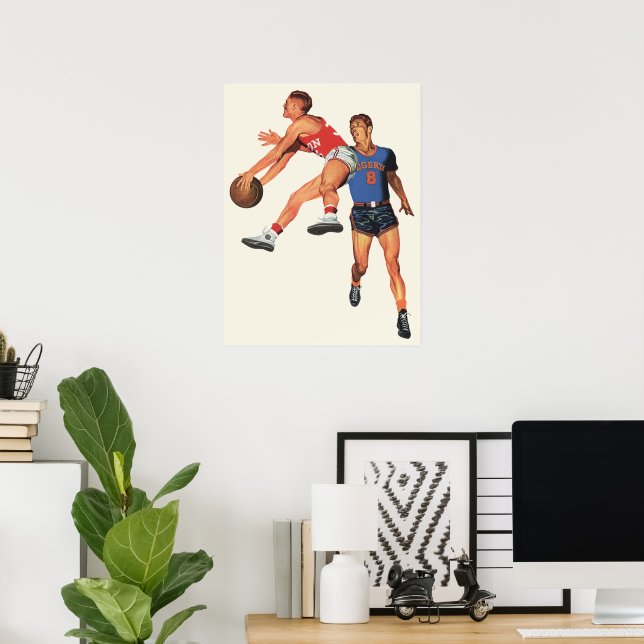 Póster Deportes de época, jugadores de baloncesto en un j (Oficina en casa)