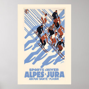 Póster Deportes de esquí de invierno de los Alpes suizos 