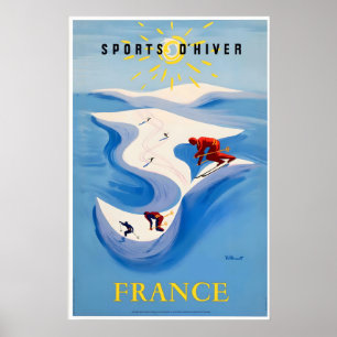Póster Deportes de Invierno Alpes Montañas en Francia Esq