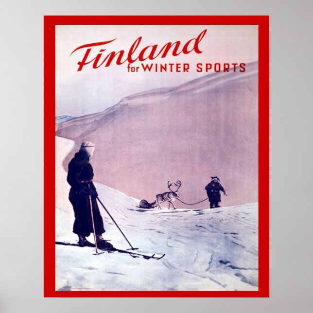 Póster Deportes de invierno de época, Finlandia (Frente)