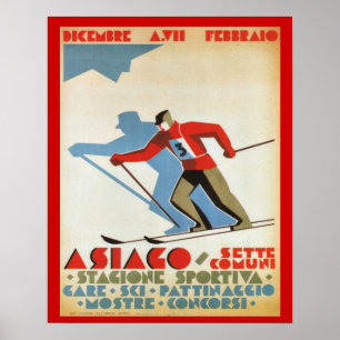Póster Deportes de invierno del vintage, estación del