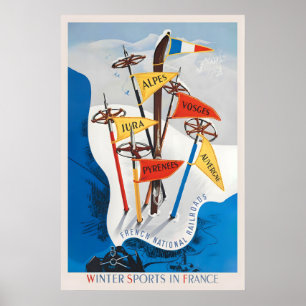 Póster Deportes de invierno en Francia Jura Alpes Vosges