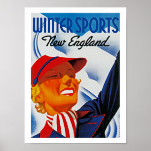 Póster Deportes de invierno en Nueva Inglaterra