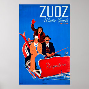 Póster Deportes de invierno en Zuoz, Inglaterra, Suiza