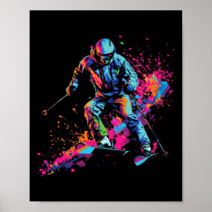 Póster Deportes de invierno Esquiador de pintura alpina S