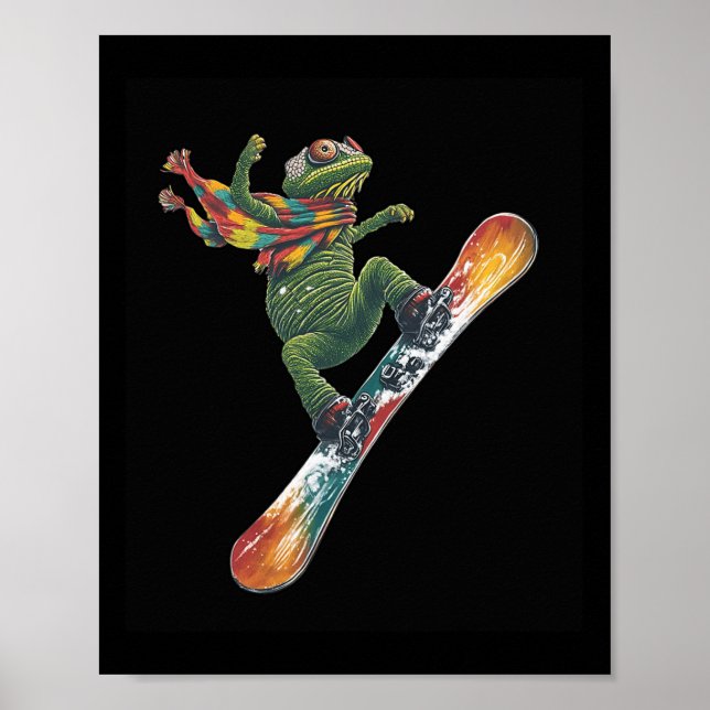 Póster Deportes De Invierno Quirky Snowboard Lizard (Frente)