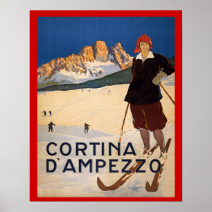 Póster Deportes de invierno vintage, Ski Italy, Cortina d