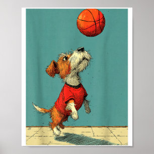 Póster Deportes de perros divertidos baloncesto lindo lin