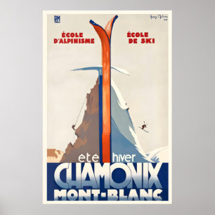 Póster Deportes de Verano e Invierno Chamonix Mont Blanc