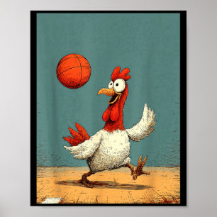 Póster Deportes divertidos de baloncesto de pollo lindo l