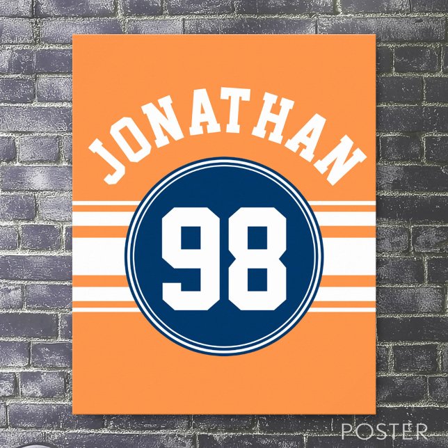 Póster Deportes Jersey Azul y Naranja Bandas Número de no (Custom Sporty Poster)