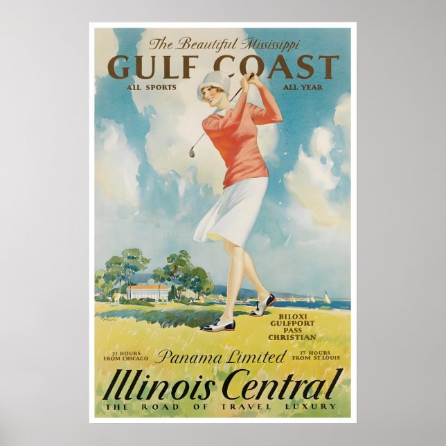 Póster deportivo de golf retro de Illinois, impres (Frente)