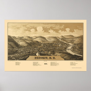 Póster Depósito, Mapa Panorámico de Nueva York - 1887