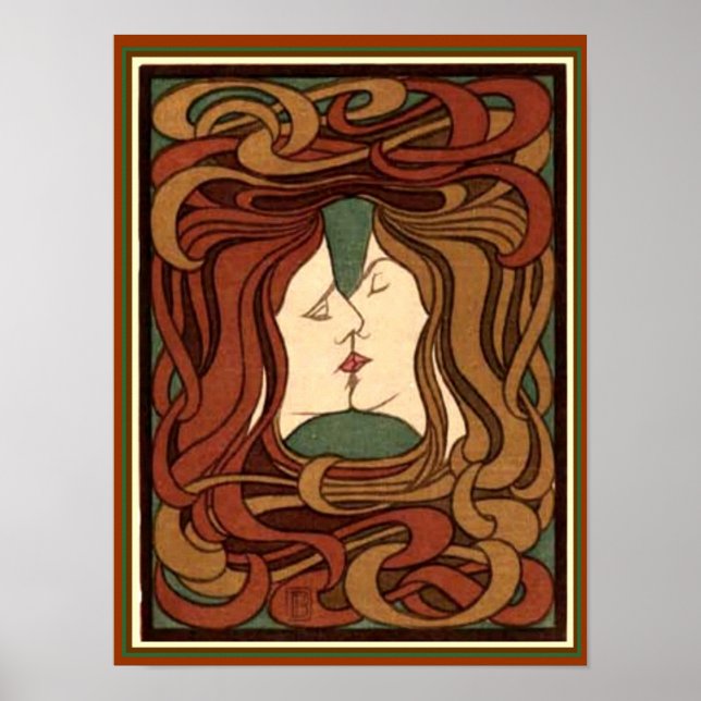 Póster "Der Kuss" por Peter Behren Art Nouveau Print 12x1 (Frente)