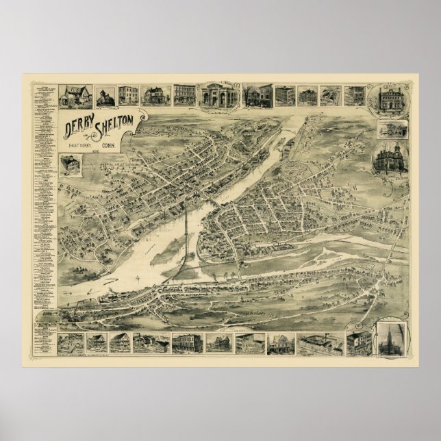 Póster Derby, CT Panoramic Map - 1899 (Frente)