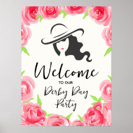 Póster Derby Hat Lady Silhouette and Roses Welcome
