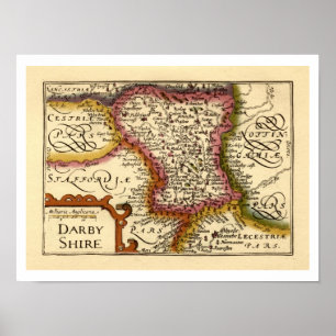 Póster Derbyshire (Darbyshire) Condado de Inglaterra Mapa