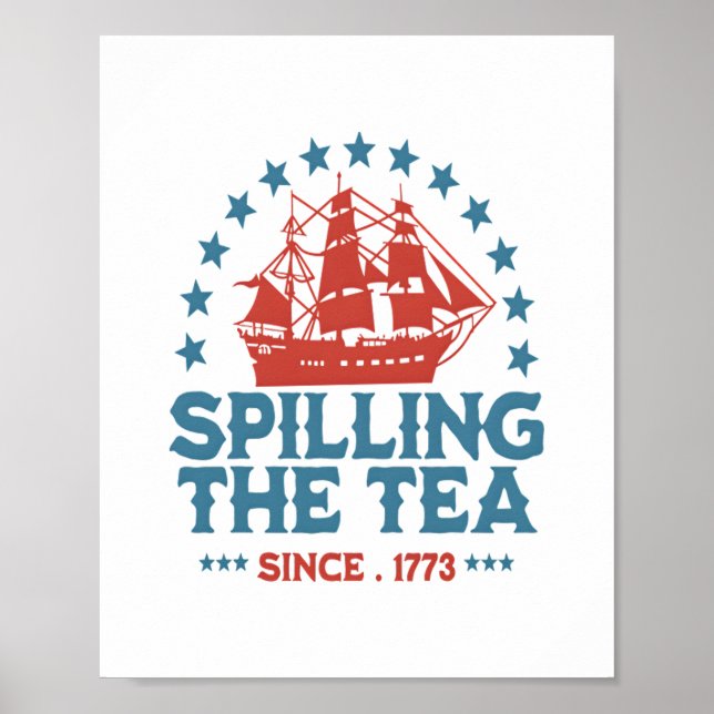 Póster Derrame El Té Desde 1773 Azul Blanco Rojo Funny 4 (Frente)