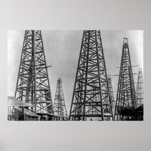 Póster Derrrillos de perforación petrolera de madera de T (Frente)