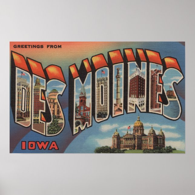 Póster Des Moines, Iowa (Edificio de la Capital) (Frente)