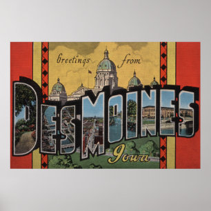 Póster Des Moines, Iowa - Escenas de letras grandes