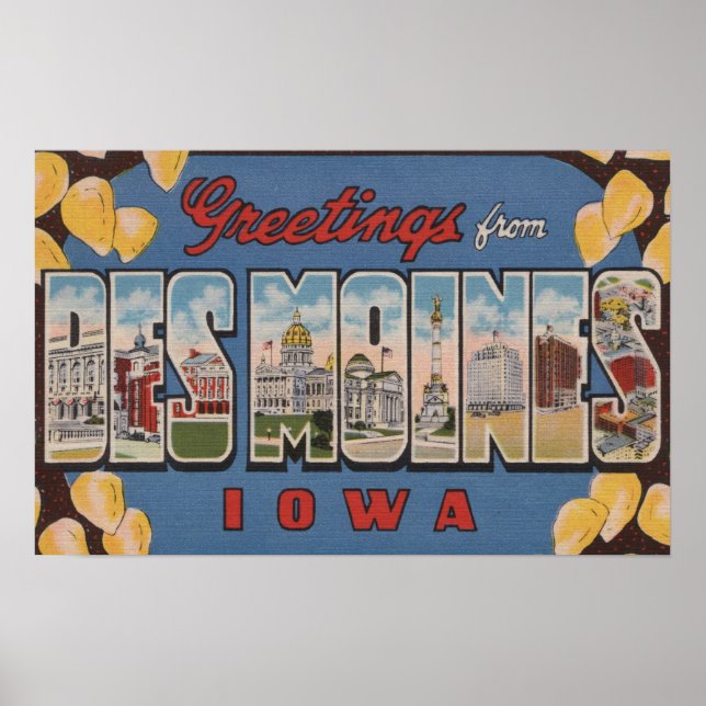 Póster Des Moines, Iowa - Escenas de letras grandes 2 (Frente)