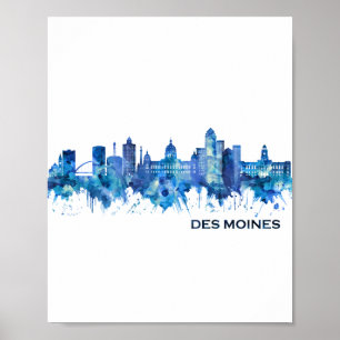 Póster Des Moines Iowa Skyline Blue