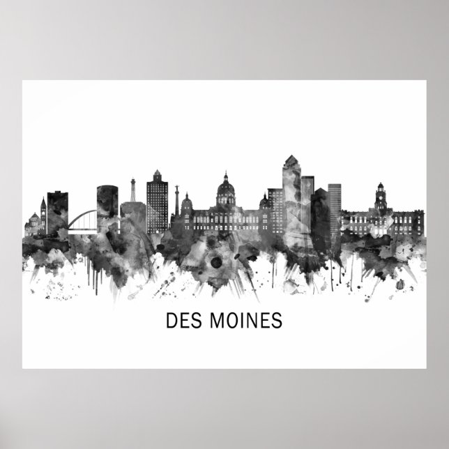 Póster Des Moines Iowa Skyline BW (Frente)