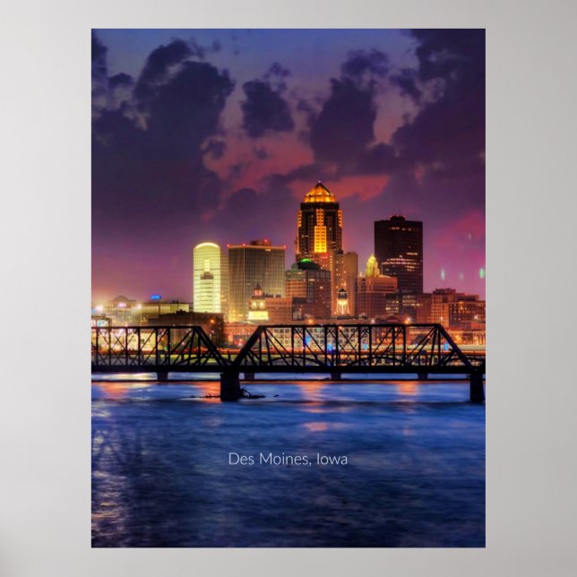 Póster Des Moines, paisaje urbano de Iowa (Frente)