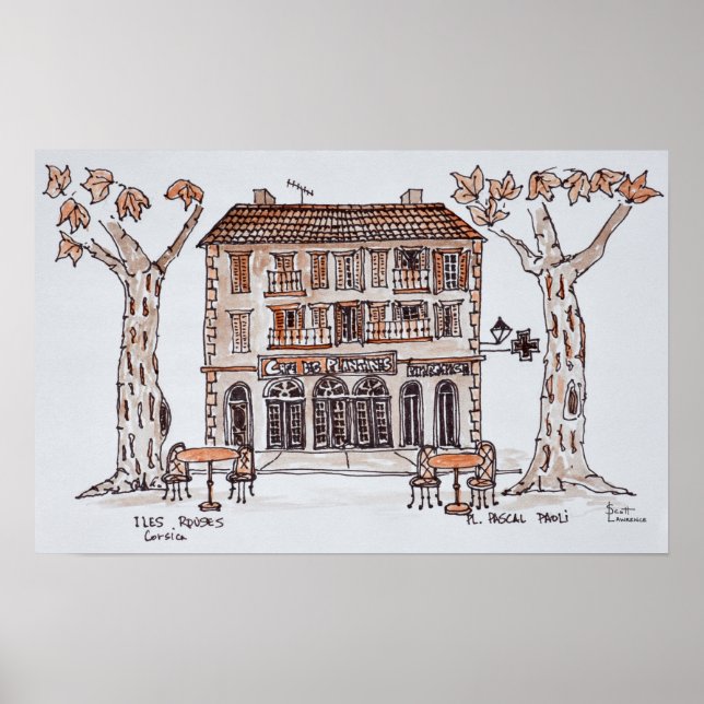 Póster des platens, Place Paoli, | L'Ile Rousse, Córcega (Frente)
