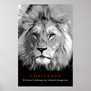 Póster Desafío Motivacional del León Blanco y Negro