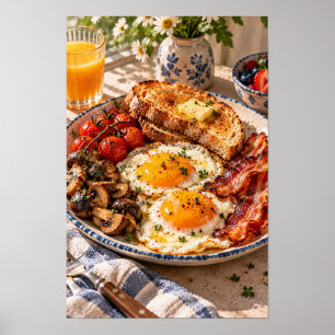 Póster Desayuno Clásico con Huevos al Sol y Tocino