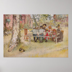 Póster Desayuno de Carl Larsson debajo del abedul grande